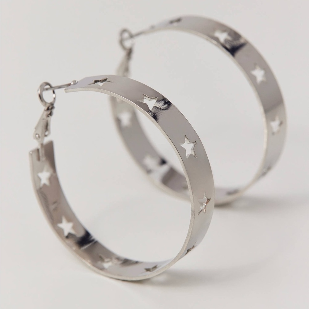 Urban Outfitters Silver Star Cutout Hoop Earrings